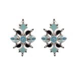 Voylla Brass Oxidised Dreamy Enamel Floral Shape Blue Earrings for Women and Girls - Fast Shipping to USA & Canada
