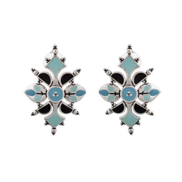 Voylla Brass Oxidised Dreamy Enamel Floral Shape Blue Earrings for Women and Girls - Fast Shipping to USA & Canada