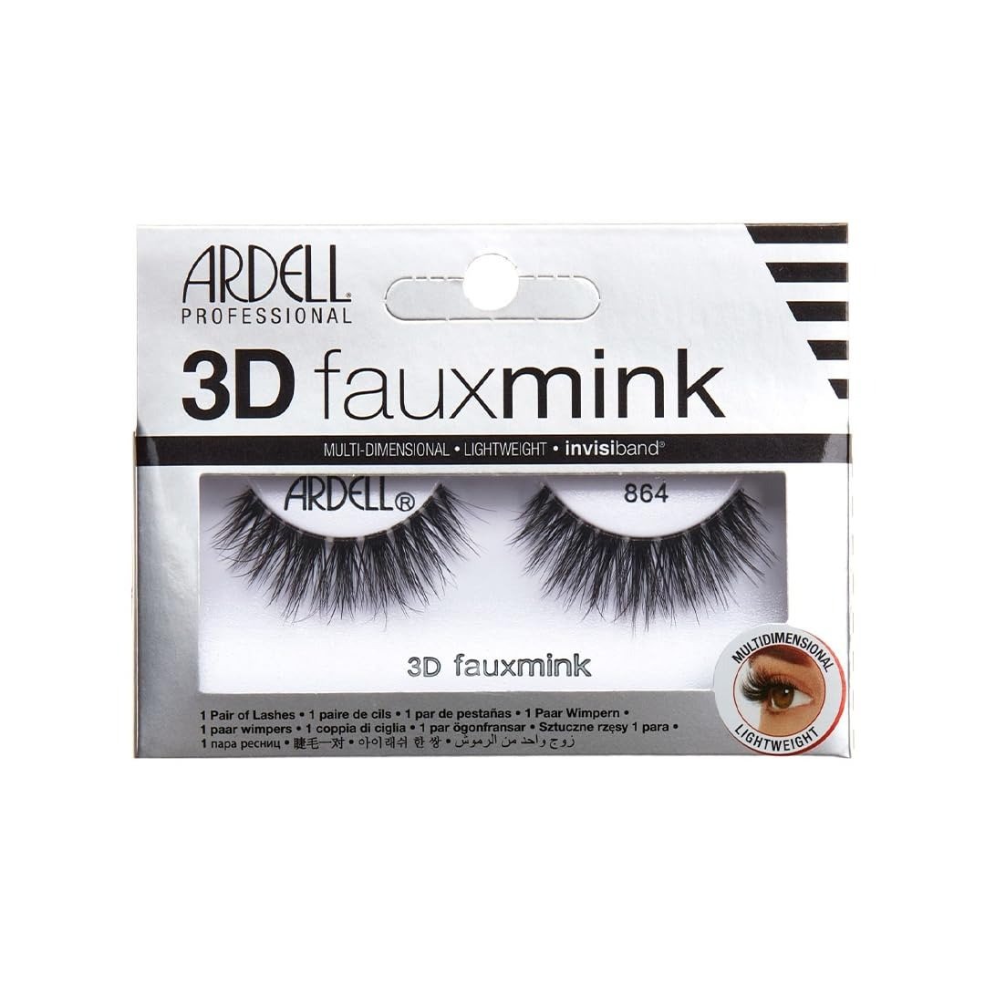 61n0j8NwztL-1.jpg Ardell 3D Faux Mink 864 Multi-Dimensional False EyeLash, Soft, Feathery Black Fibers, Slightly Rounded, Lash Style, Secure, Knot-Free Invisiband Eyelash for Women - Fast Shipping to USA & Canada - Image 1