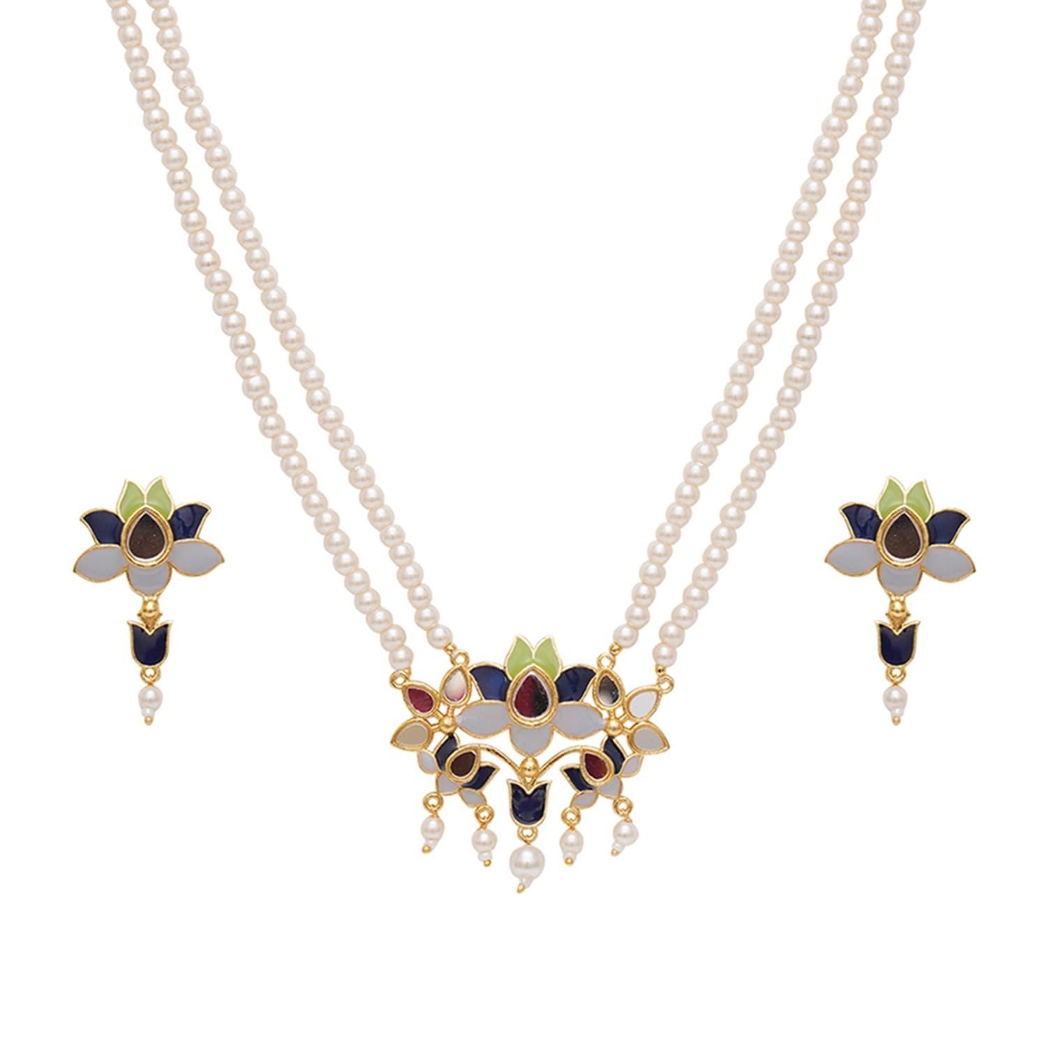 Buy VOYLLA Festive Hues Pearls Adorned Gold Plated Jewellery Set