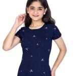 ORULUX Girls Night Dress | Cotton T-Shirt & Payjama Set | Kids Night Suit | Baby Nightwear | Sleep Wear |Navy Blue - Fast Shipping to USA & Canada