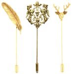 Mahi Gold Plated Trendy Combo of Lion,Leaf and Deer Lapel Pin Brooch CO1105073G - Fast Shipping to USA & Canada