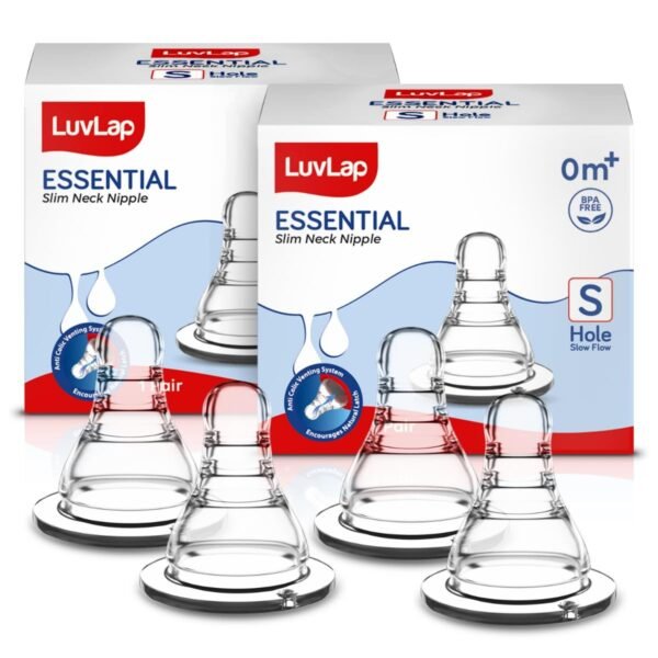 LuvLap Slim Neck Teat/Nipple Slow Flow, 4 Pcs - Fast Shipping to USA & Canada
