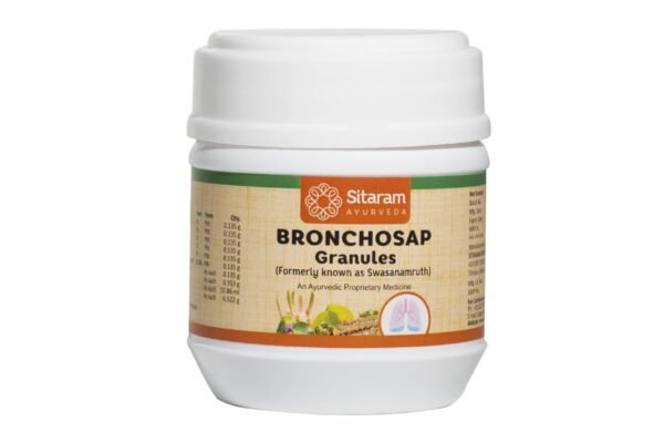 Sitaram Ayurveda Bronchosap Granules 100 Grm Common cold and cough Herbo-mineral remedy for breathing disorders. Clears respiratory tract congestion and improves respiratory functions. - Fast Shipping to USA & Canada