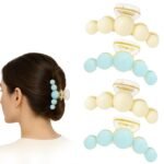 ANNACREATIONS 4 Pcs Korean Fashionable Fancy Stylish Large Pearl Hair Claw ClipsTic Tac Clip Long Hair Jaw Clips Clutches Barrettes Hair Pins Hair Accessories for Women and Girls - Fast Shipping to USA & Canada