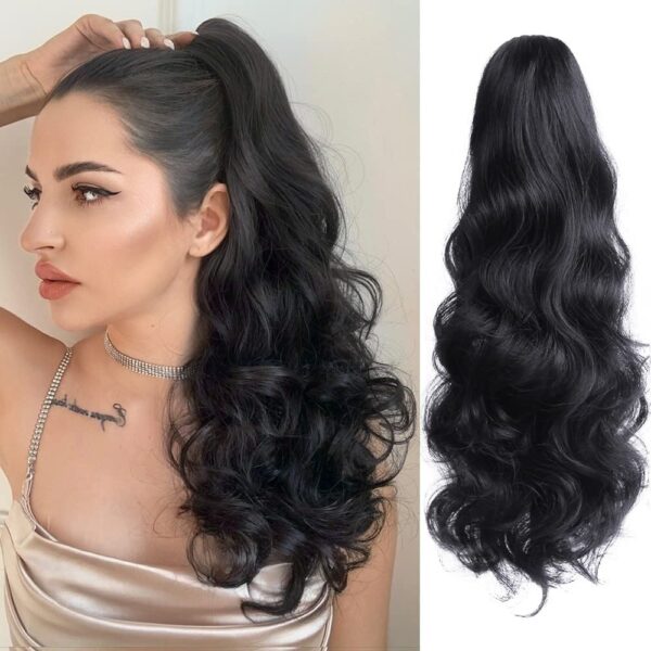 Miss Lirenn? Ponytail Extension,Claw Clip Hair Extensions 18 to 20" Wavy Curly Synthetic Fake Hair Wig Daily Fluffy Pony Tail for Women & Girls, 160 Gram, Black Color (Black) - Fast Shipping to USA & Canada