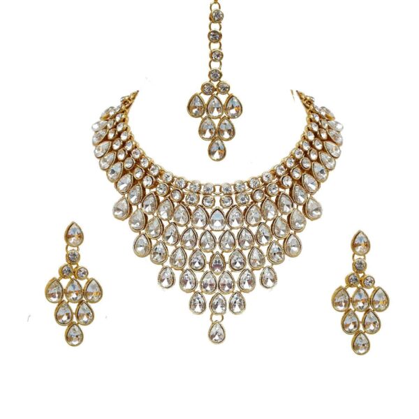 I Jewels Gold Plated Bridal Choker Necklace, Earrings & Maang Tikka Set (IJ332W) - Fast Shipping to USA & Canada