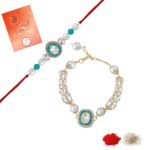 Mahi Gold Plated Classic Kundan and Artificial Pearl Studded Ethnic Couple Rakhi Set for Bhaiya and Bhabhi (PARCOL1105728PR) - Fast Shipping to USA & Canada