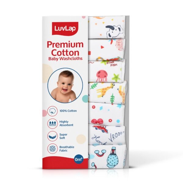 LuvLap Cotton Baby Washcloths Cherry Print, Pack of 7 - Fast Shipping to USA & Canada