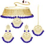 Peora 18K Gold Plated Kundan Faux Pearl Choker Necklace Earring Maang Tikka Traditional Jewellery Set for Women Girls - Fast Shipping to USA & Canada