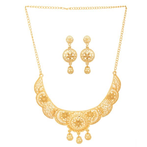 Shreyadzines Party One Gram Gold Original Wax Forming Work Premium Golden Necklace Jewellery Set for Women (5 INCH Long) - Fast Shipping to USA & Canada