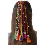 Leafloom 1 PCS Navratri Look Hair Braids with Rubber Bands Girl and Women, Hair Accessory for Everyday Style and Rainbow Color Braids Extensions Hair Color | Boho Chic Style (Multicolour) - Fast Shipping to USA & Canada