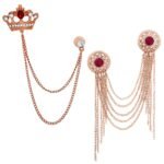 Mahi Combo of Layered Chains and Crown Shape Wedding Brooch with Red, White Crystals for Men (CO1105477Z) - Fast Shipping to USA & Canada