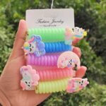 ANNA CREATIONS 5 Pack Telephone Wire Hair Band for Kids Elastic Spiral Hair Ties for Girls Cute Cartoon Braids Ponytail Holder Maker Kids Hair Accessories for Girls (Unicorn-Ponytail Ribbon-5) - Fast Shipping to USA & Canada