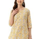 feranoid Designer 4 Button Short Straight Kurti with 3 Quarter Sleeves - Fast Shipping to USA & Canada