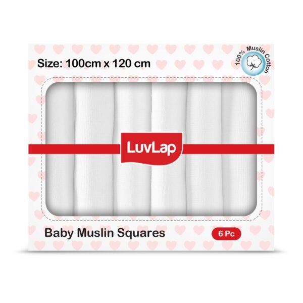LuvLap Cotton Muslin Swaddle Set Plain White, Pack of 6 - Fast Shipping to USA & Canada
