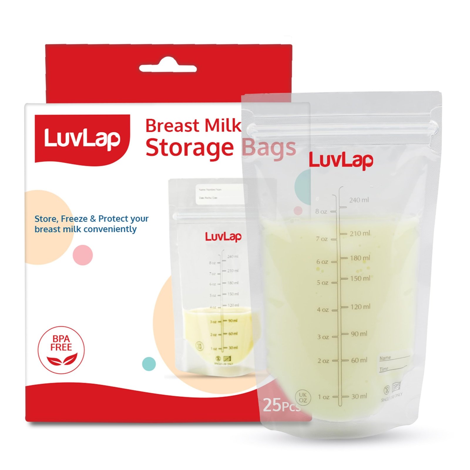 71DPjaDuU6L-1.jpg LuvLap Breast Milk Storage Bags, Pack of 25 - Fast Shipping to USA & Canada - Image 1