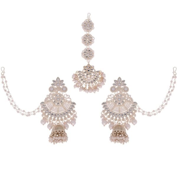 Brado Gold Plated Kundan & Pearl Earrings with Maang Tikka - Fast Shipping to USA & Canada