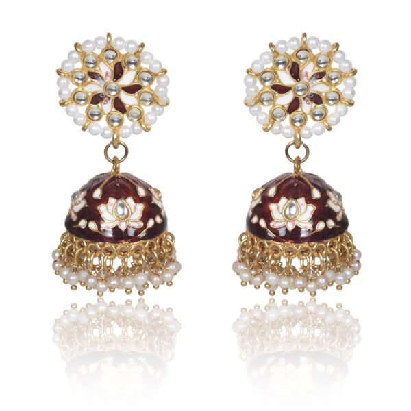 Nilu's Collection Handcrafted Traditional Meenakari Jhumkas with Pearl for women, Kundan Meenakari Floral Jhumki Earrings, Birthday & Anniversary Gift - Fast Shipping to USA & Canada