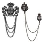 Mahi Combo of 2 Black Layered Chain Indo Western Shervani Blazer Brooch for Men (CO1105671B) - Fast Shipping to USA & Canada