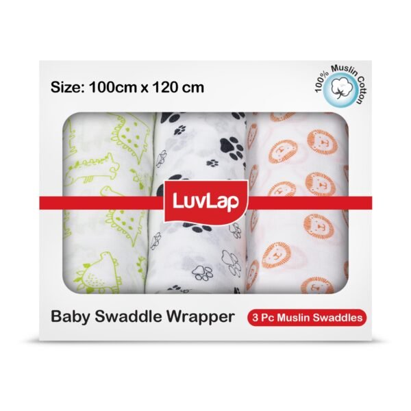 LuvLap Cotton Muslin Swaddle Set Animals Print, Pack of 3 - Fast Shipping to USA & Canada