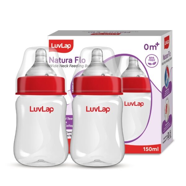 LuvLap Anti-Colic Wide Neck Feeding Bottle 150ml, Pack of 2 - Fast Shipping to USA & Canada
