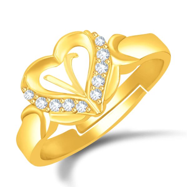 MEENAZ V Rings for Women Girls Couple girlfriend Gf Wife lovers Valentine Gift Anniversary propose CZ AD American diamond Adjustable Gold I Love You Heart Initial Letter Name Alphabet V finger Ring-15 - Fast Shipping to USA & Canada