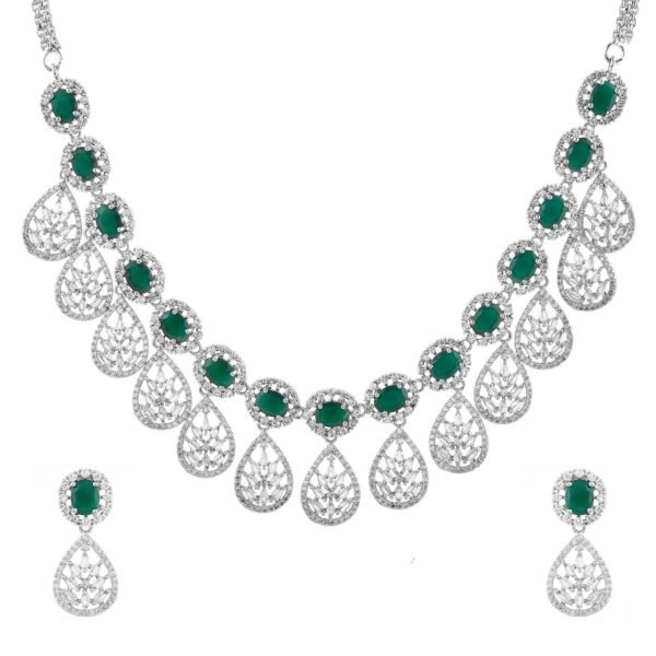 VOYLLA Sparkling Elegance Radiant Reverie American Diamond Necklace Set |Necklace Sets For Women| Short Necklace Set For Women|Wedding|Party|Gift For Women|American Diamond|Cz Necklace Sets| - Fast Shipping to USA & Canada