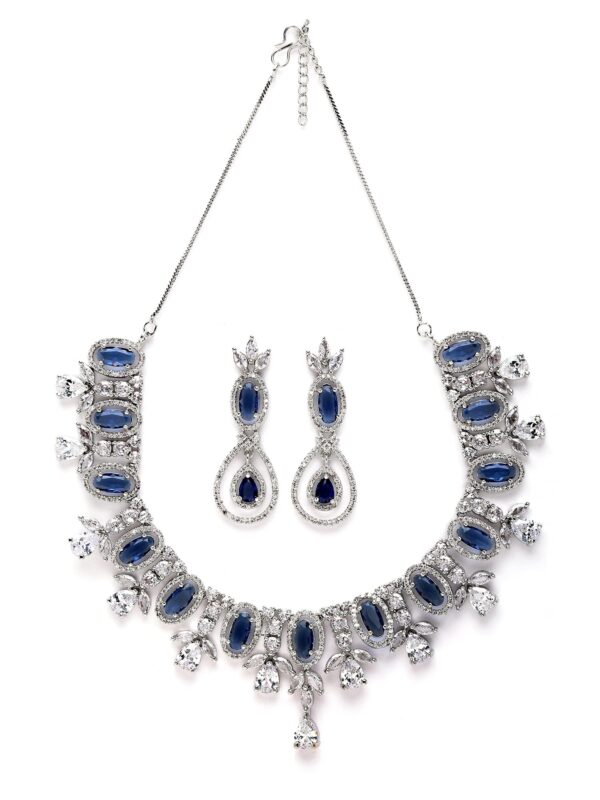 Karatcart Blue & White American Diamond Necklace Set - Fast Shipping to USA & Canada