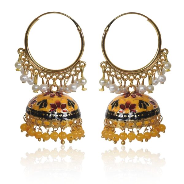 Nilu's Collection Gold Plated Chandbali Earrings with Pearls, Jhumka Style, Latest Stylish Traditional Hoop Jhumki Earrings for Women & Girls - Fast Shipping to USA & Canada