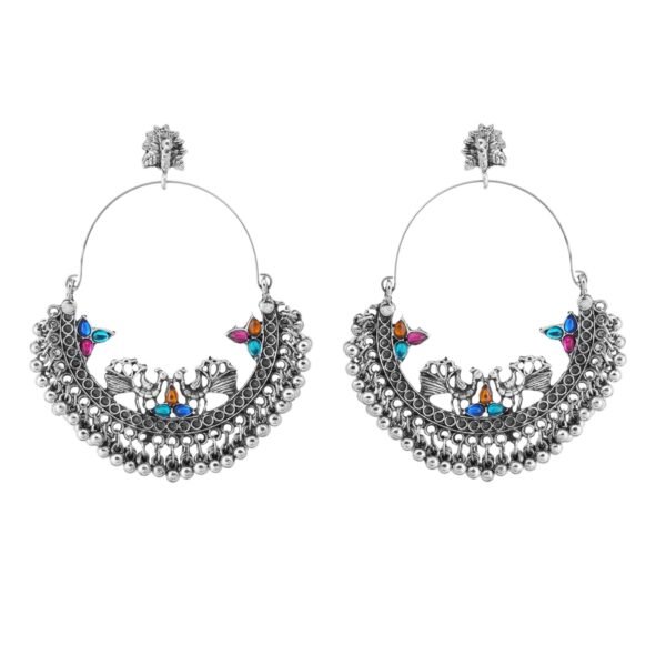 Shreyadzines Oxidized Chandbali Jhumka Jhumki Peacock Ethnic Statement Hoop Earrings Jewellery for Girls and Women - Fast Shipping to USA & Canada