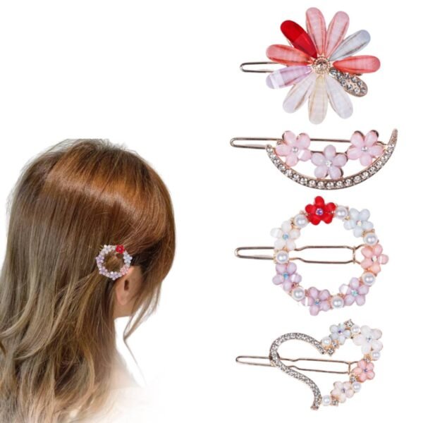 ANNACREATIONS Korean Style Pearl Flower Metal Hair clips, Plastic Pearl Barrettes Hairpin for Women & Girls(Multicolor) 4 count (Pack of 1) - Fast Shipping to USA & Canada