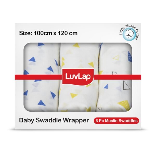 LuvLap Cotton Muslin Baby Swaddle Set, Triangles Print, Pack of 3 - Fast Shipping to USA & Canada