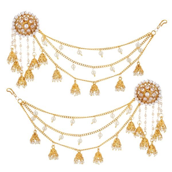 ZENEME Traditional Stylish Gold Plated Polki & Pearl Bahubali Jhumki Jhumka Earrings Jewellery For Girls And Women - Fast Shipping to USA & Canada