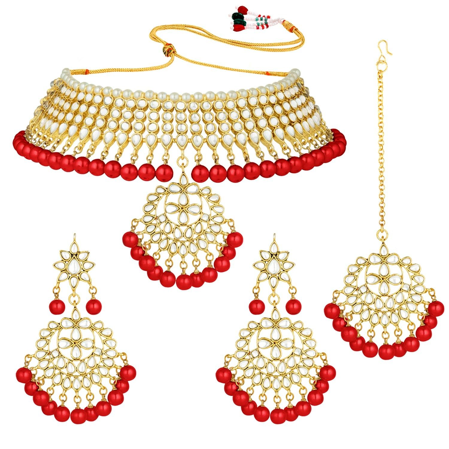 71bxGMTjMwL-1.jpg Peora 18K Gold Plated Kundan Faux Pearl Choker Necklace Earring Maang Tikka Traditional Jewellery Set for Women Girls - Fast Shipping to USA & Canada - Image 1