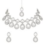 I Jewels Silver Plated Stone Choker Necklace & Earrings Set - Fast Shipping to USA & Canada