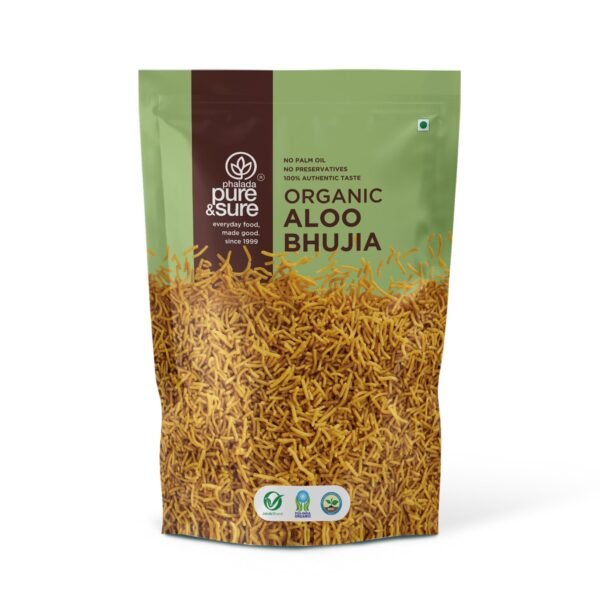 Pure & Sure Organic Aloo Bhujia Namkeen 240gm |Ready to Eat Snacks | Crispy & Light | No Artificial Flavors & Colors|120gm each (Pack of 2) - Fast Shipping to USA & Canada
