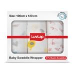 LuvLap Cotton Muslin Swaddle Set Hearts Birds, Pack of 3 - Fast Shipping to USA & Canada