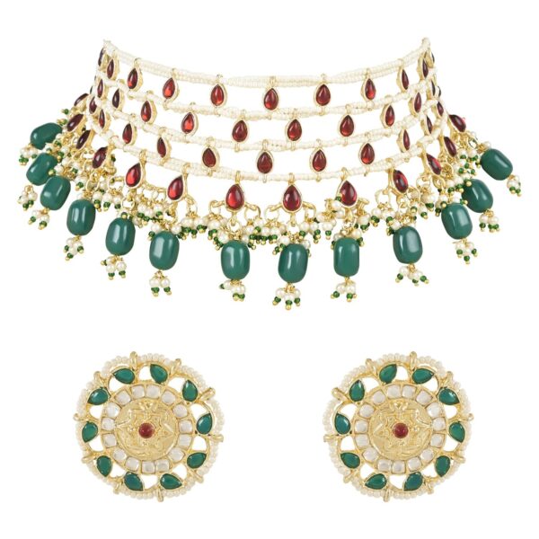 I Jewels Gold Plated Kundan Pearl Choker Necklace & Earrings Set (ML324MG) - Fast Shipping to USA & Canada