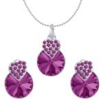 Mahi Rhodium Plated Heart Pendant Set with Fushia Purple for Women NL1104089RFus - Fast Shipping to USA & Canada