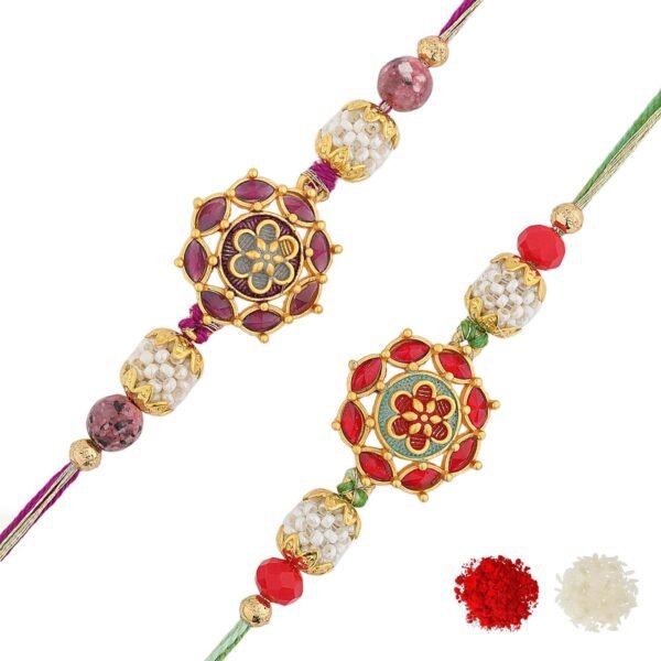 VOYLLA Regal Bloom Designer Rakhi Combo For Brother|Floral Rakhi set of 2|Rakhi gift for brother - Fast Shipping to USA & Canada