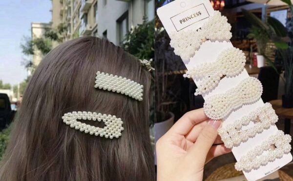 ANNACREATIONS Korean Style Pearl Metal Hair clips, Plastic Pearl Barrettes Hairpin for Women & Girls(White) 1 count (Pack of 5) - Fast Shipping to USA & Canada
