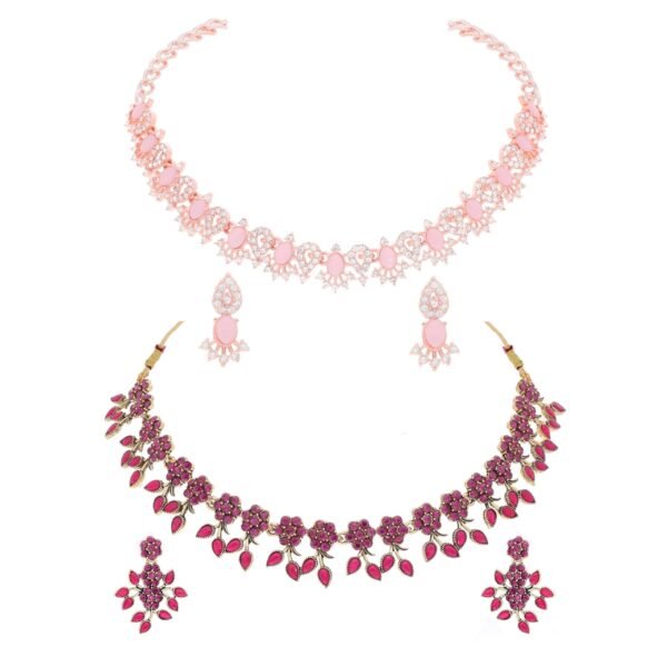 Brado Rose Gold & Gold AD Choker Necklace Set - Fast Shipping to USA & Canada