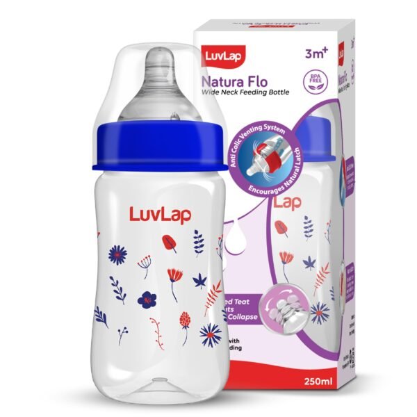 LuvLap Wide Neck Feeding Bottle 250ml, Floral - Fast Shipping to USA & Canada
