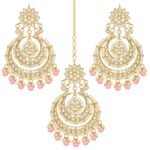Peora Traditional Jewellery Rhodium Kundan & Pearl Maang Tikka Earring Set for Women Girls - Fast Shipping to USA & Canada