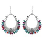 Designer Party Wedding Eid Oxidized Silver Multicolor CZ Earrings by Shreyadzines for Women and Girls - Fast Shipping to USA & Canada