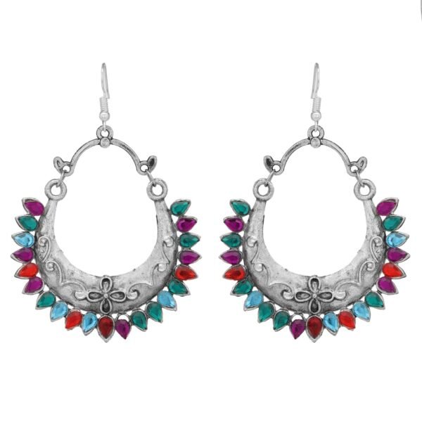 Designer Party Wedding Eid Oxidized Silver Multicolor CZ Earrings by Shreyadzines for Women and Girls - Fast Shipping to USA & Canada