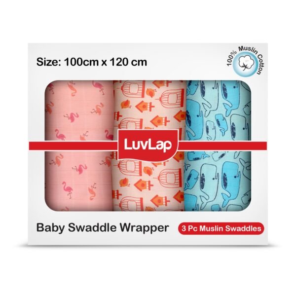 LuvLap Cotton Muslin Swaddle Set Fish Cage, Pack of 3 - Fast Shipping to USA & Canada