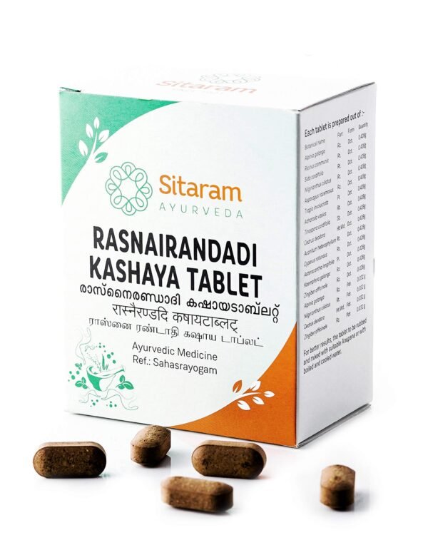 Sitaram Ayurveda Rasnerandadi Kashaya Tablet 50 Nos, Ayurvedic Tablet for Joint Health and Stability, effective in Gouty and Degenerative Arthritis, Low Back Ache, Chronic Inflammatory Conditions - Fast Shipping to USA & Canada