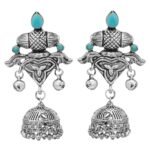 Shreyadzines Silver Oxidised Oxidized Floral Big Stud Jhumkas Jhumki Jhumka Earring with CZ Stone for Women and Girls - Fast Shipping to USA & Canada